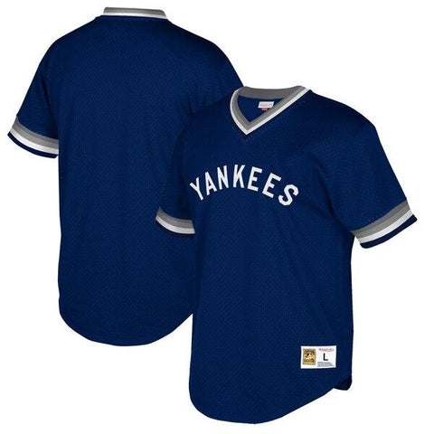 New York Yankees Mitchell &amp; Ness Cooperstown Collection Mesh Wordmark V-Neck Jersey – Navy 2019