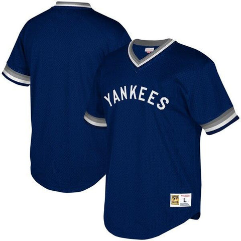 New York Yankees Mitchell &amp; Ness Youth Cooperstown Collection Mesh Wordmark V-Neck Jersey – Navy 2019