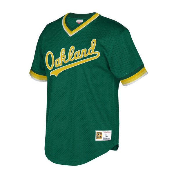 Oakland Athletics Mitchell &amp; Ness Cooperstown Collection Mesh Wordmark V-Neck Jersey – Green 2019