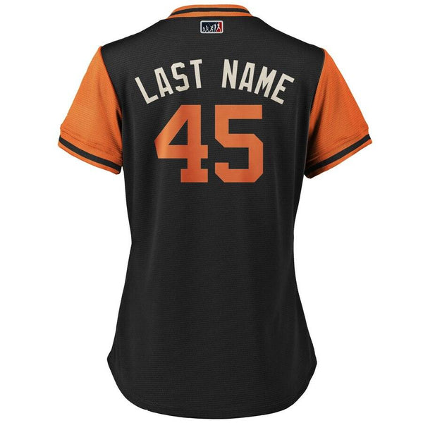 Derek Holland "Last Name" San Francisco Giants Majestic Women's Players' Weekend Cool Base Jersey – Black/Orange 2019