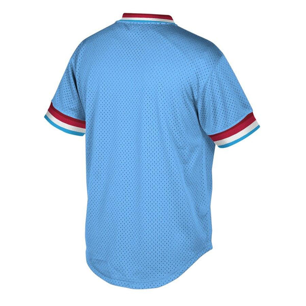 Philadelphia Phillies Mitchell &amp; Ness Cooperstown Collection Mesh Wordmark V-Neck Jersey – Light Blue 2019