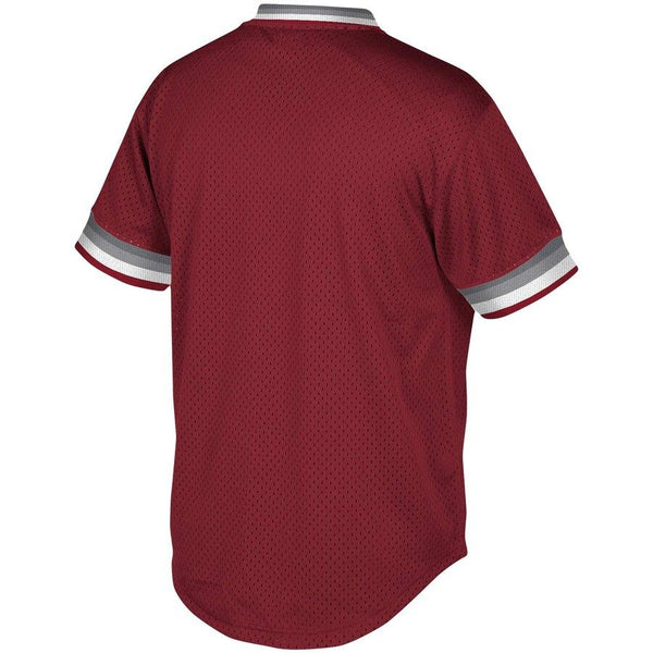 Philadelphia Phillies Mitchell &amp; Ness Youth Cooperstown Collection Mesh Wordmark V-Neck Jersey – Burgundy 2019