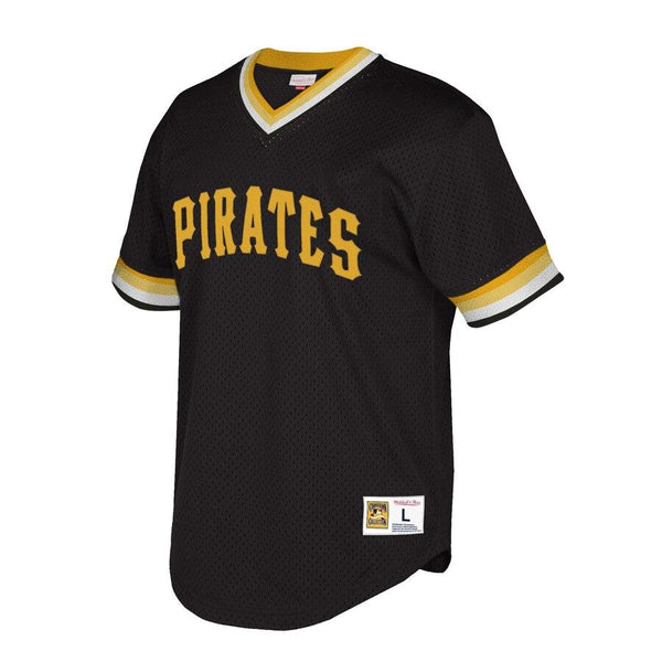 Pittsburgh Pirates Mitchell &amp; Ness Cooperstown Collection Mesh Wordmark V-Neck Jersey – Black 2019