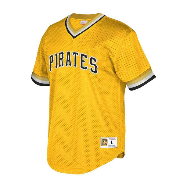 Pittsburgh Pirates Mitchell &amp; Ness Cooperstown Collection Mesh Wordmark V-Neck Jersey – Gold 2019