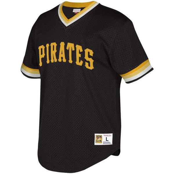 Pittsburgh Pirates Mitchell &amp; Ness Youth Cooperstown Collection Mesh Wordmark V-Neck Jersey – Black 2019