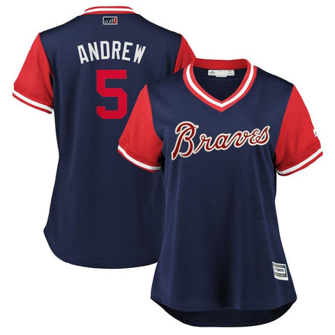 Freddie Freeman "Andrew" Atlanta Braves Majestic Women's Players' Weekend Cool Base Jersey – Navy/Red 2019
