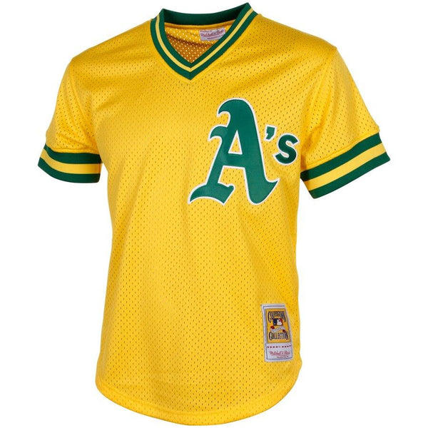 Rickey Henderson Oakland Athletics Mitchell &amp; Ness Cooperstown Mesh Batting Practice Jersey - Yellow 2019