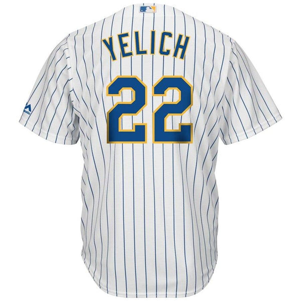 Christian Yelich Milwaukee Brewers Majestic Alternate Official Cool Base Player Jersey - White/Royal 2019
