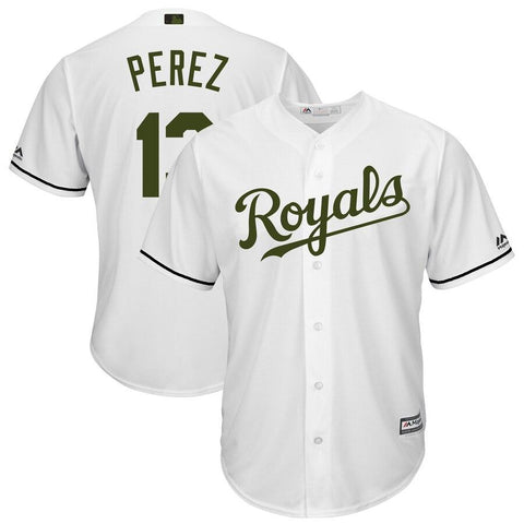 Salvador Perez Kansas City Royals Majestic Memorial Day Cool Base Player Jersey - White 2019