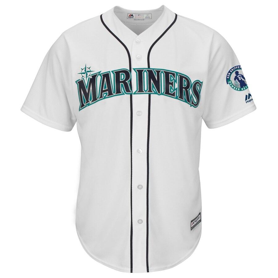 Seattle Mariners Majestic Griffey Retirement Day Patch Cool Base Team Jersey - White 2019