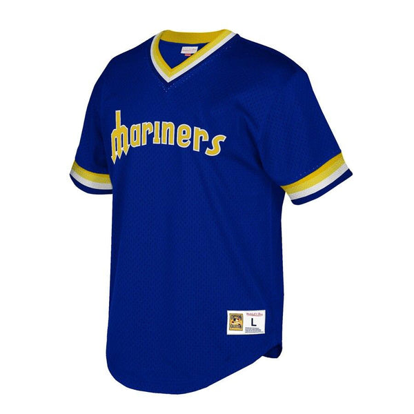Seattle Mariners Mitchell &amp; Ness Cooperstown Collection Mesh Wordmark V-Neck Jersey – Royal 2019
