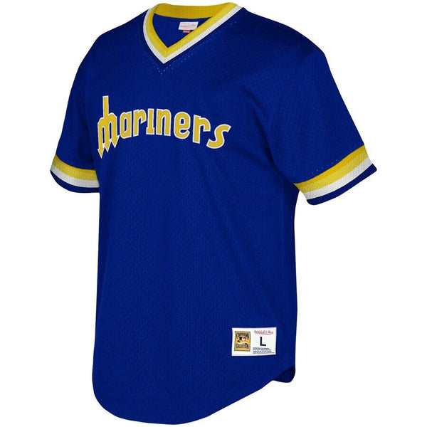 Seattle Mariners Mitchell &amp; Ness Youth Cooperstown Collection Mesh Wordmark V-Neck Jersey – Royal 2019