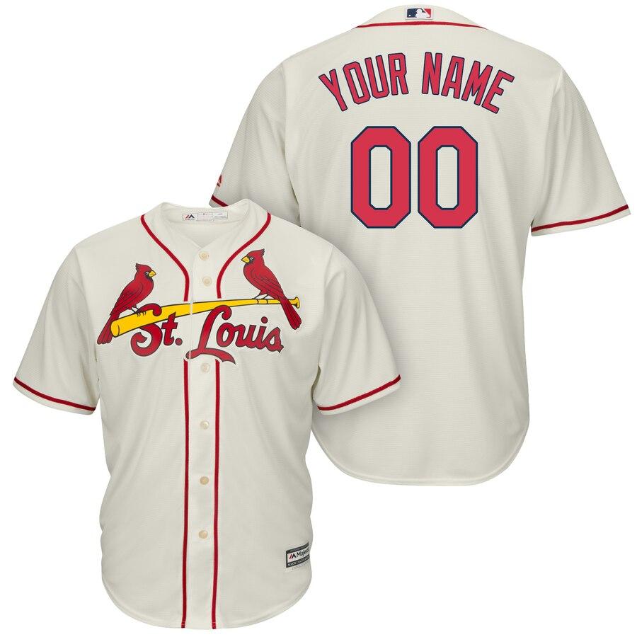 St. Louis Cardinals Majestic Cool Base Custom Jersey - Cream 2019