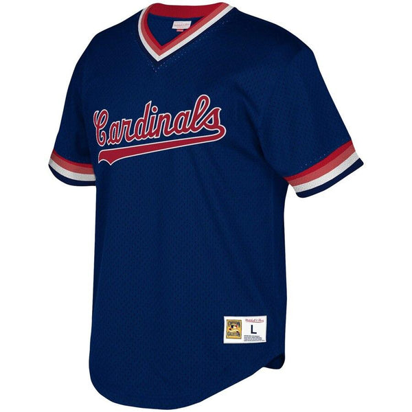 St. Louis Cardinals Mitchell &amp; Ness Youth Cooperstown Collection Mesh Wordmark V-Neck Jersey – Navy 2019