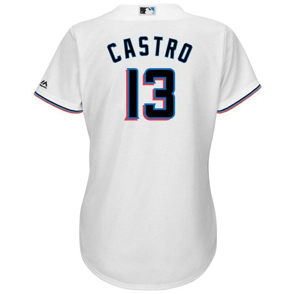 Starlin Castro Miami Marlins Majestic Women's Home 2019 Cool Base Player Jersey – White 2019