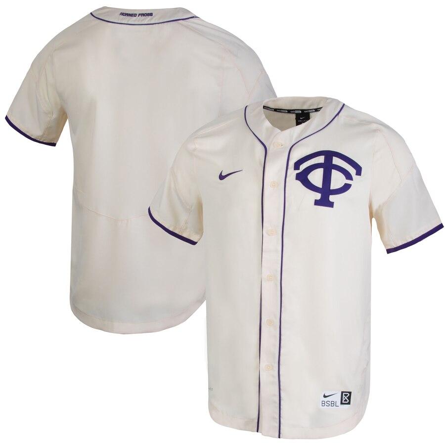 TCU Horned Frogs Full-Button Vapor Performance Baseball Jersey – Natural 2019