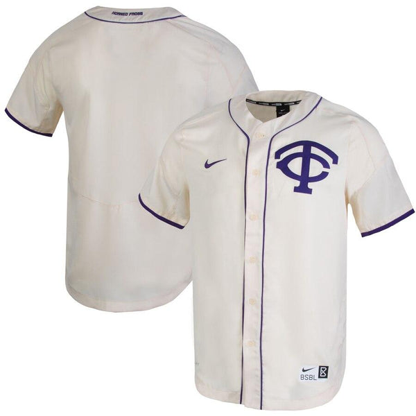 TCU Horned Frogs Full-Button Vapor Performance Baseball Jersey – Natural 2019