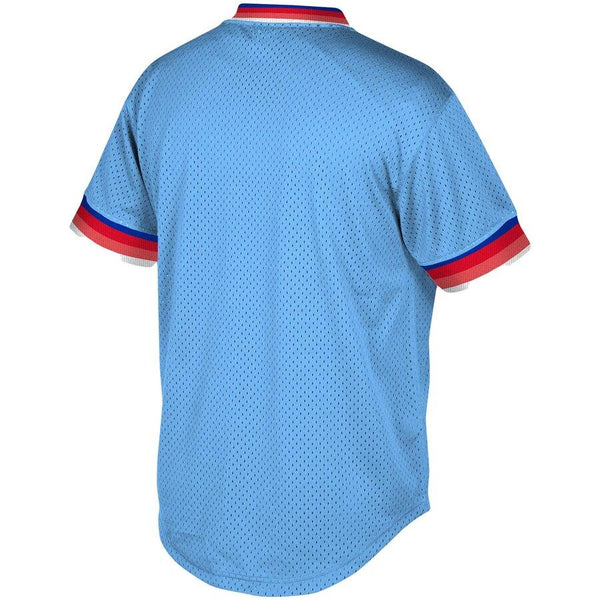 Texas Rangers Mitchell &amp; Ness Youth Cooperstown Collection Mesh Wordmark V-Neck Jersey – Light Blue 2019