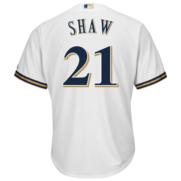 Travis Shaw Milwaukee Brewers Majestic Home Official Cool Base Replica Player Jersey - White 2019