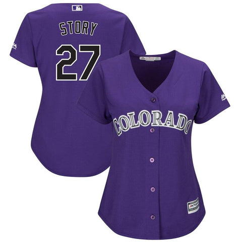 Trevor Story Colorado Rockies Majestic Women's Alternate Official Cool Base Player Replica Jersey - Purple 2019